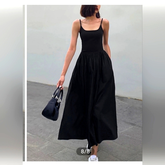 NWT Commense Patchwork Pockets Midi Dress in Black Size Medium - Picture 2 of 14